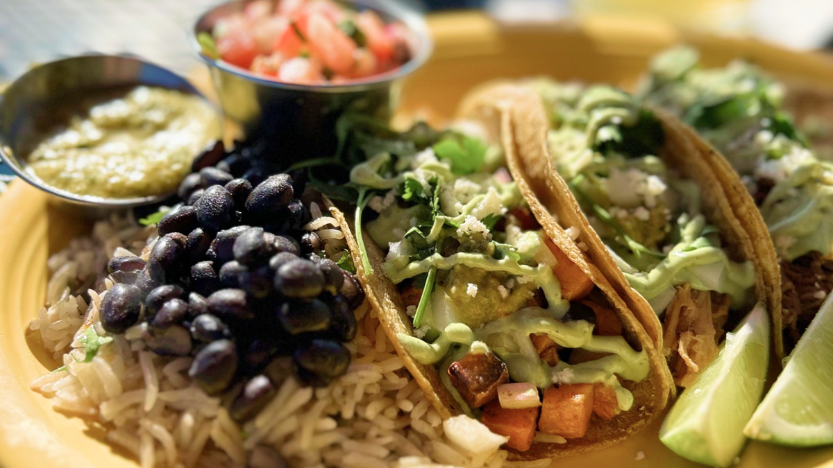 Taco plate with rice and beans